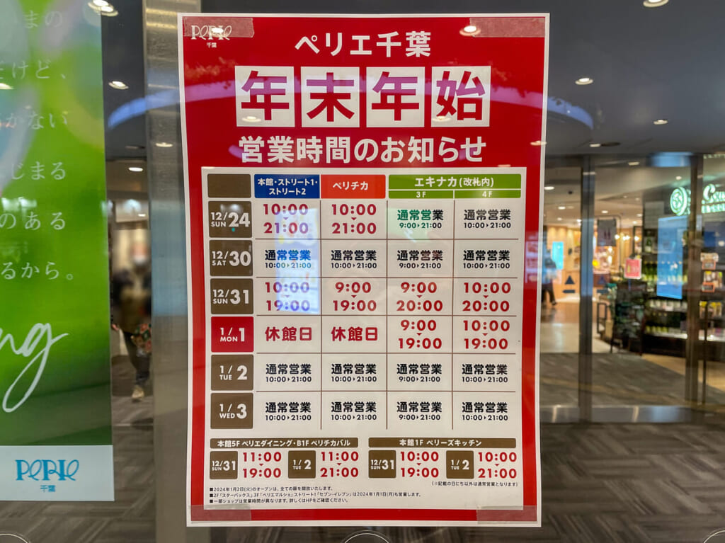 2023年12月ペリエ千葉年末年始2
