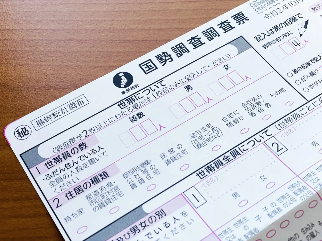 国勢調査表　イメージ